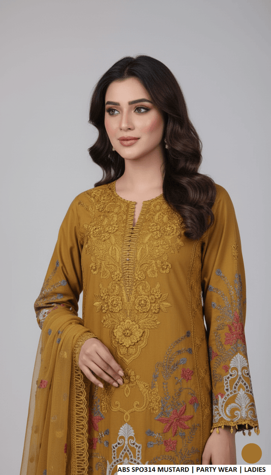 Mustard yellow chiffon Pakistani women's straight shirt with plazo side view