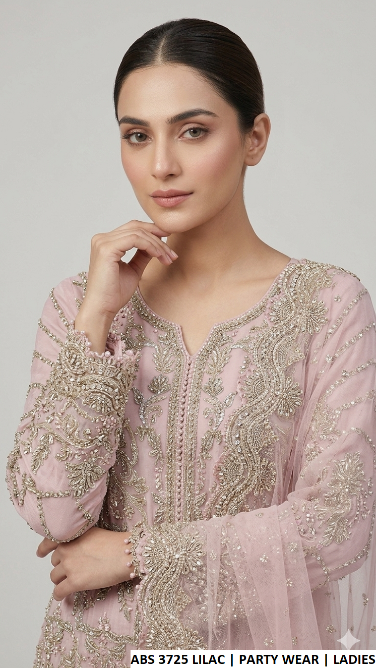 ABS 3725 LILAC - Lilac Organza Straight 3-Piece Women's Pakistani Suit