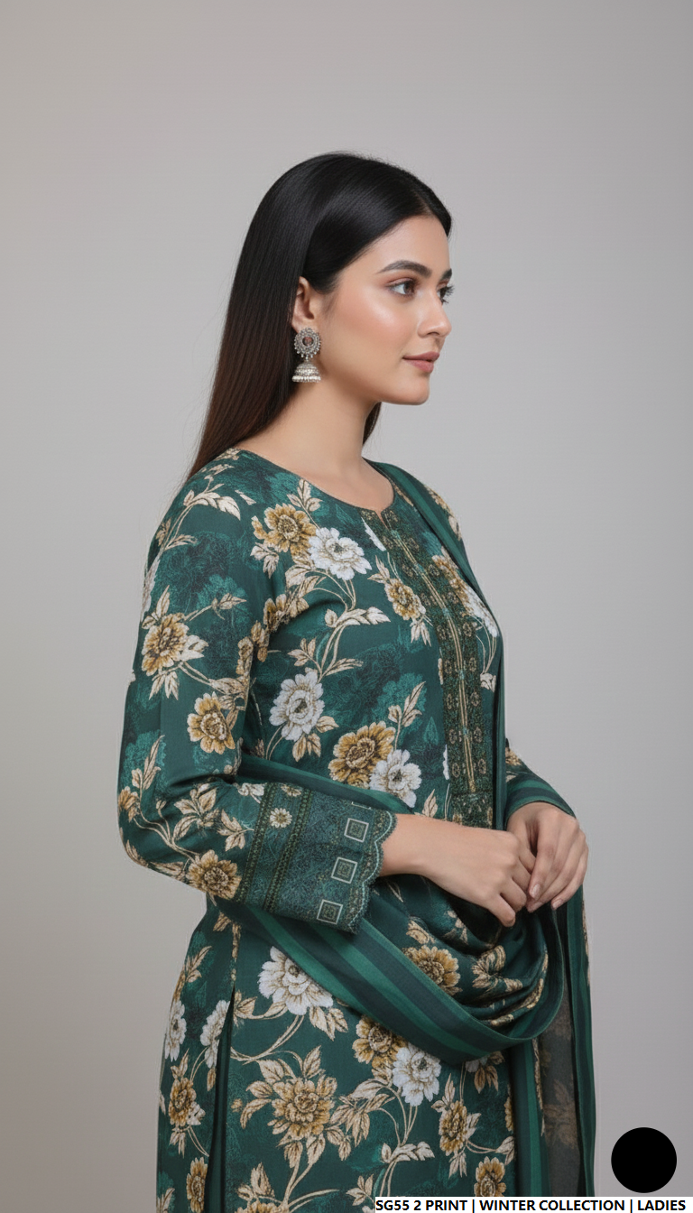 Pakistani women's lawn A-Line printed casual outfit back view