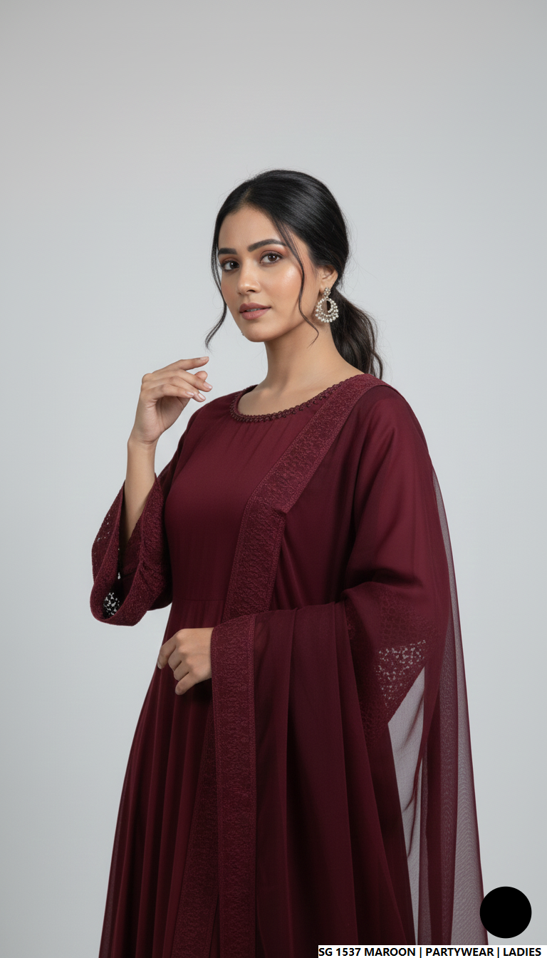 Maroon lawn Pakistani women's A-Line casual shirt side view