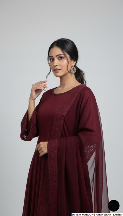 Maroon lawn Pakistani women's A-Line casual shirt side view