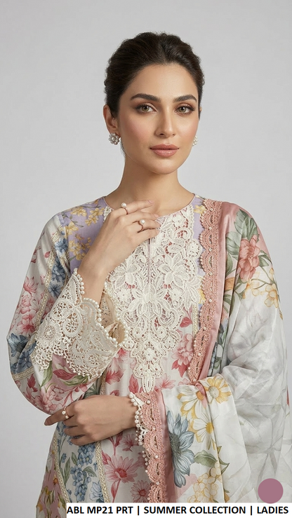 Pakistani women's poly lawn short printed shirt detail view