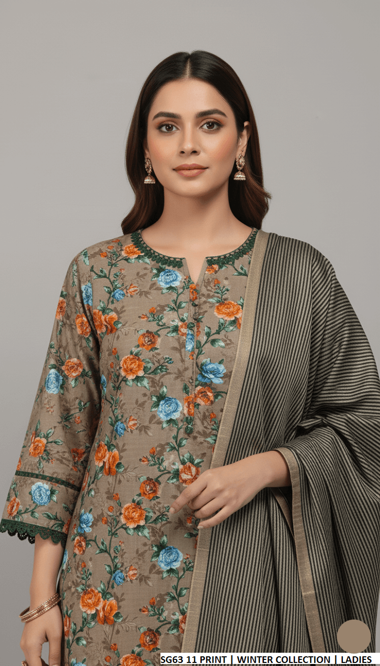 Pakistani women's lawn A-Line printed casual outfit back view