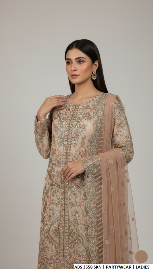 Skin soft net Pakistani women's long shirt with plazo side view