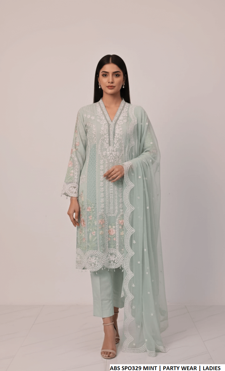 Pakistani women's mint chiffon straight shirt plazo back view