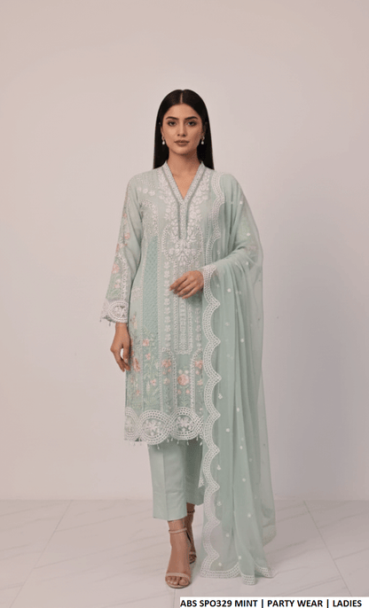 Pakistani women's mint chiffon straight shirt plazo back view