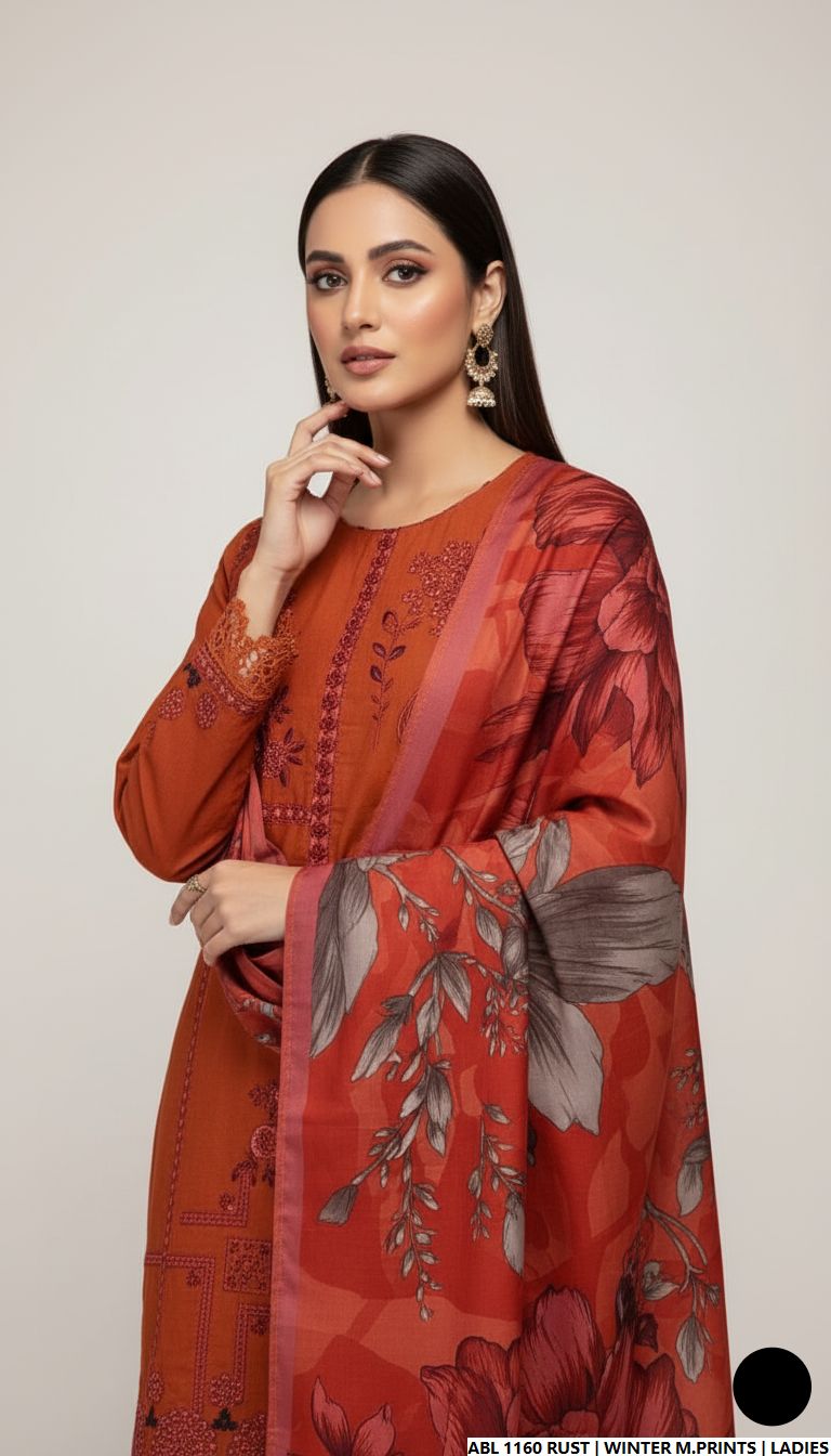 Pakistani women's printed lawn casual outfit detail view