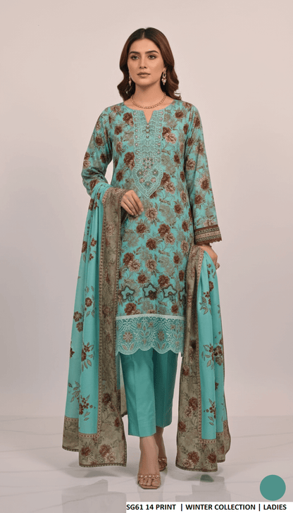 Lawn A-Line printed shirt - Pakistani women's casual summer outfit with cotton trouser and soft net dupatta front view