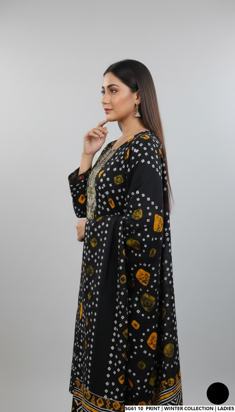 Pakistani women's lawn A-Line printed casual outfit back view