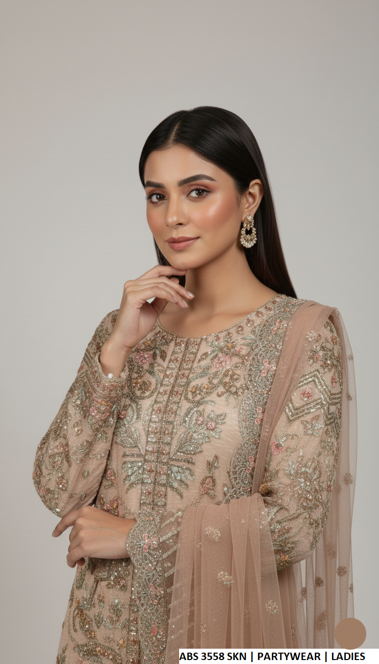 Pakistani women's skin soft net long shirt plazo back view