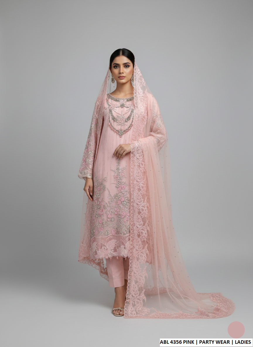 Organza straight shirt pink - Pakistani women's elegant formal wear with viscose trouser and organza dupatta front view