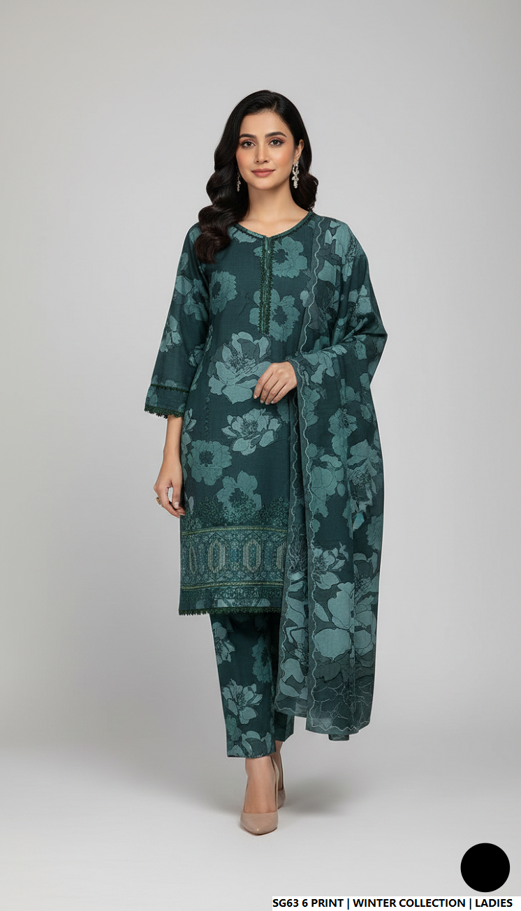 Lawn A-Line printed shirt - Pakistani women's casual summer outfit with cotton trouser and lawn dupatta front view