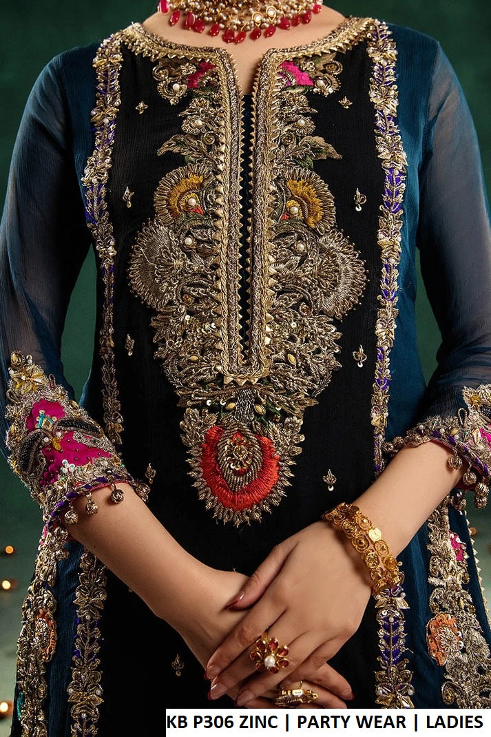 Zinc grey crinkle chiffon Pakistani women's straight shirt with sharara side view