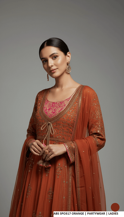 Rust chiffon Pakistani women's straight shirt with plazo side view