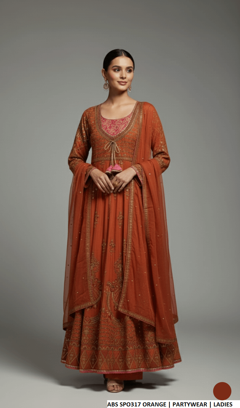 Pakistani women's rust chiffon straight shirt plazo detail view