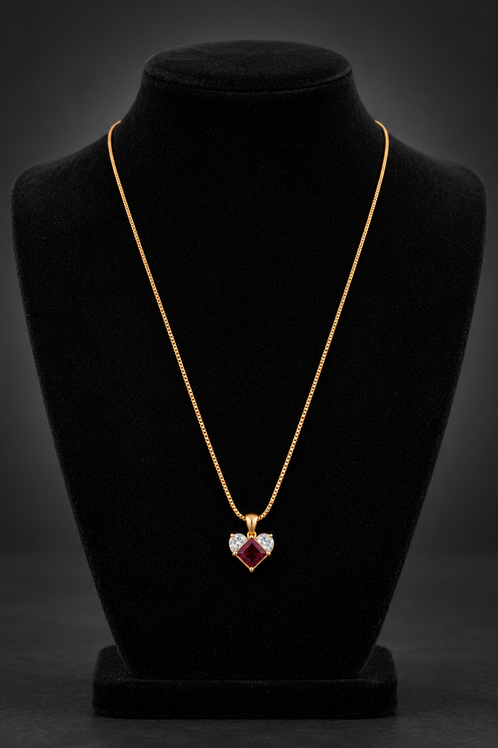 JW15 – Burgundy Stone Gold-Tone Pendant Necklace