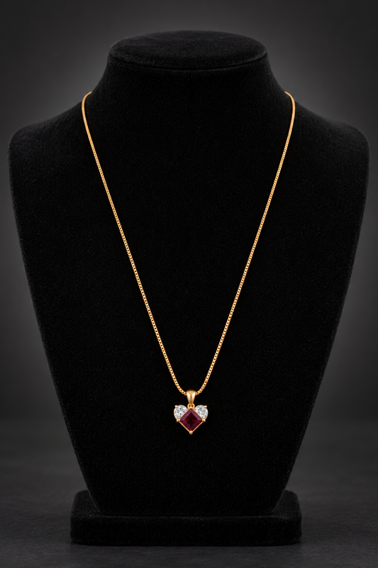 JW15 – Burgundy Stone Gold-Tone Pendant Necklace