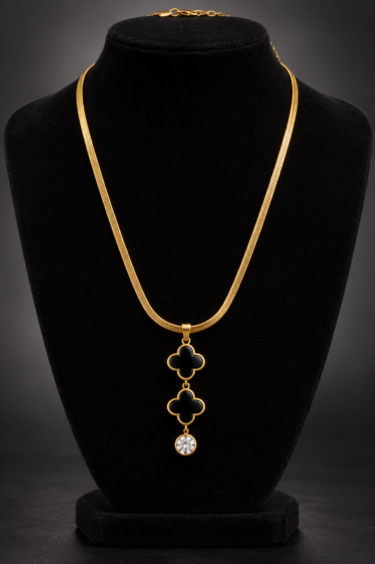 JW18 – Double Black Clover Gold-Tone Necklace