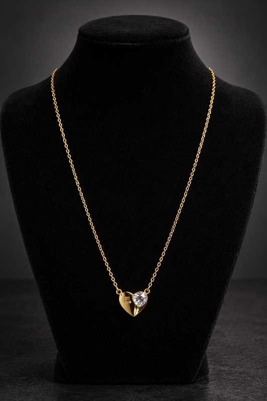 JW24 – Sparkling Heart Gold-Tone Pendant Necklace