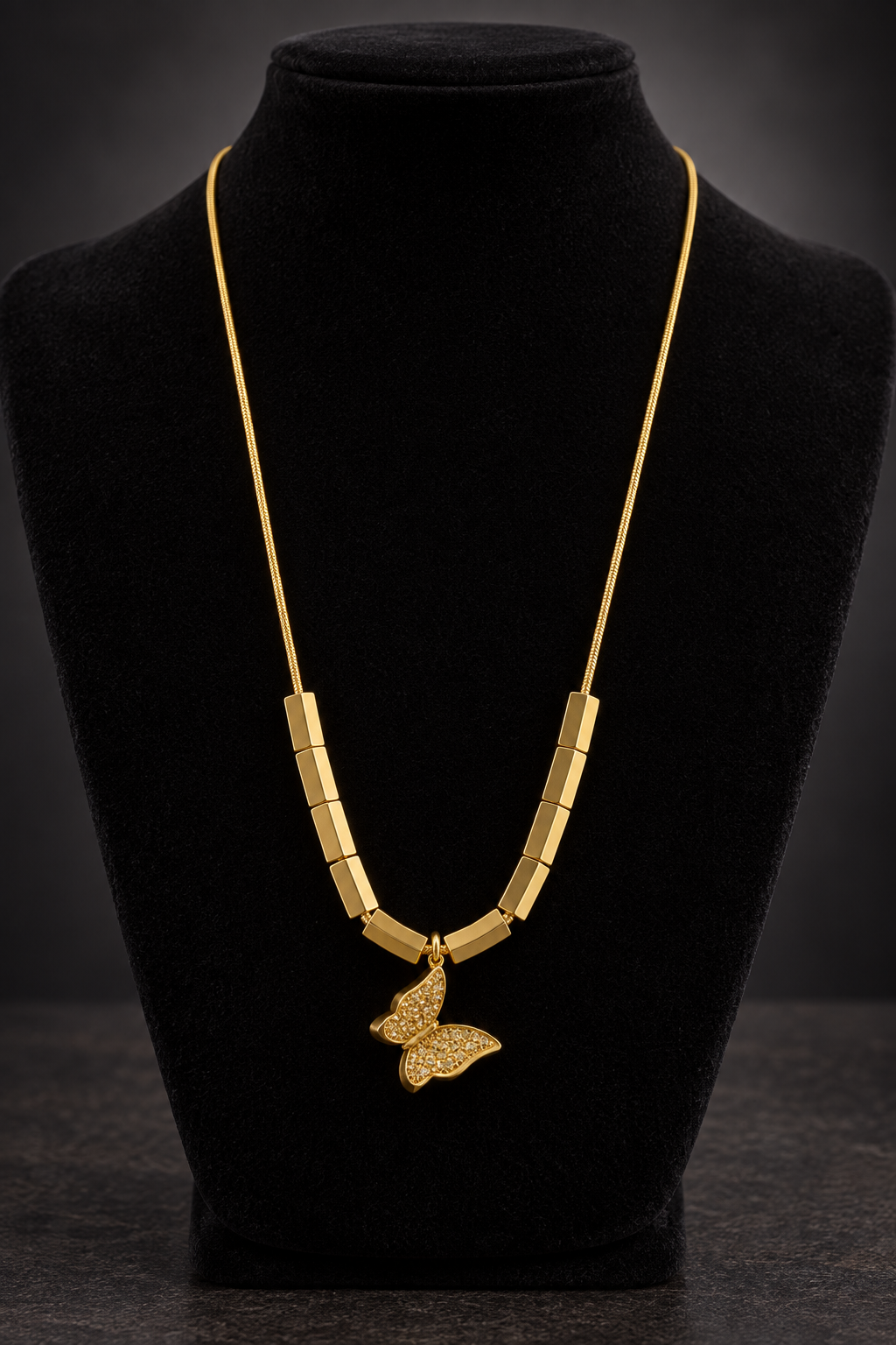 JW37 – Sparkling Butterfly Gold-Tone Necklace