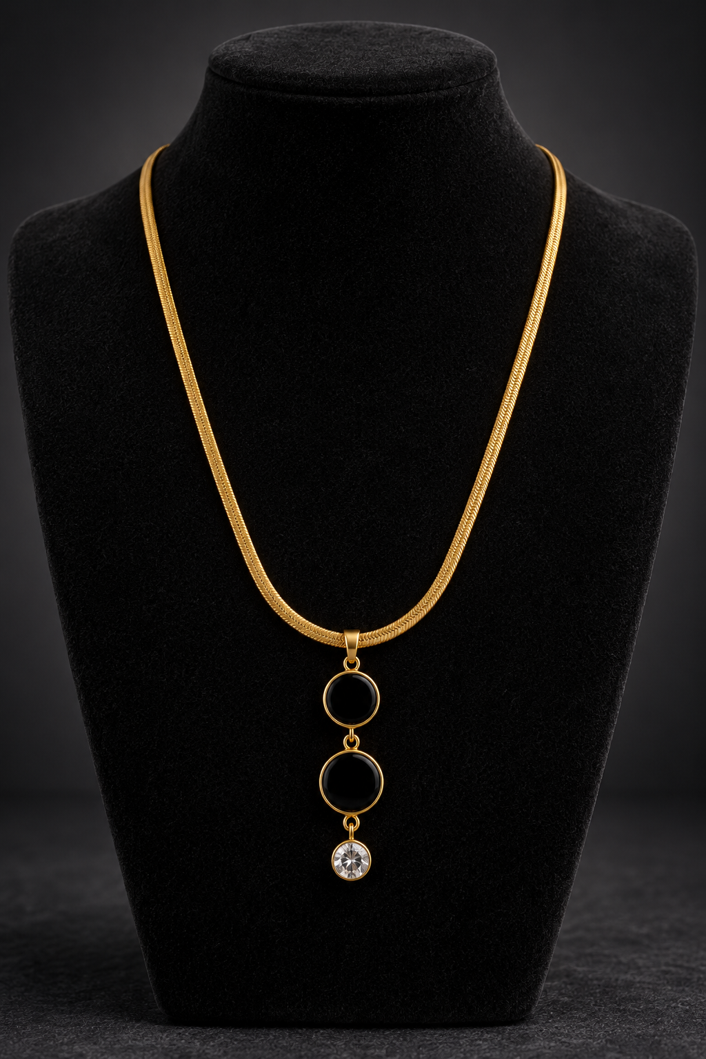 JW48 – Double Black Disc Gold-Tone Necklace