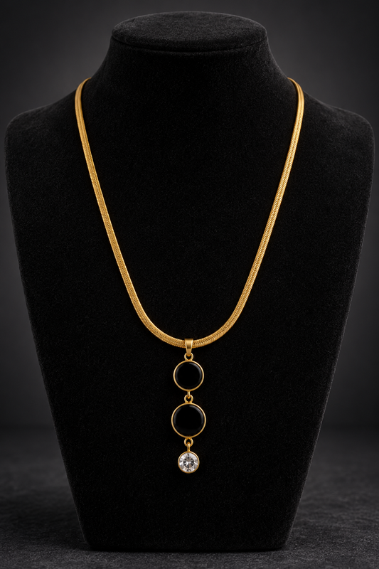 JW48 – Double Black Disc Gold-Tone Necklace
