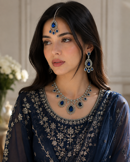 JW610 – Sapphire Blue Crystal Statement Jewellery Set