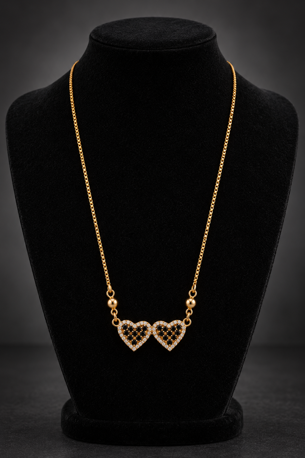 JW35 – Black & Gold-Tone Double Heart Necklace