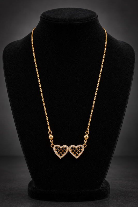 JW35 – Black & Gold-Tone Double Heart Necklace
