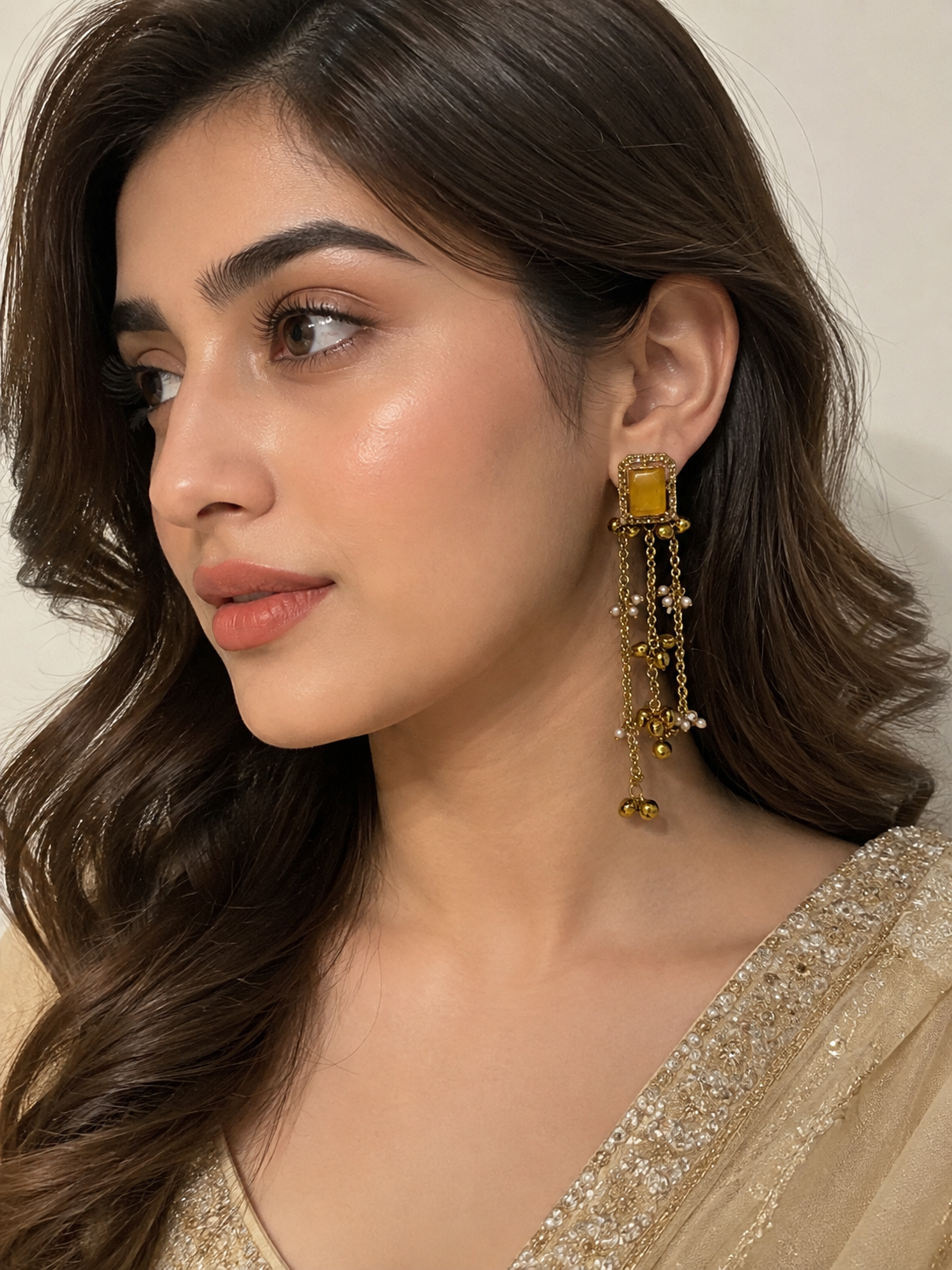 JW85 – Golden Amber Pearl Drop Earrings