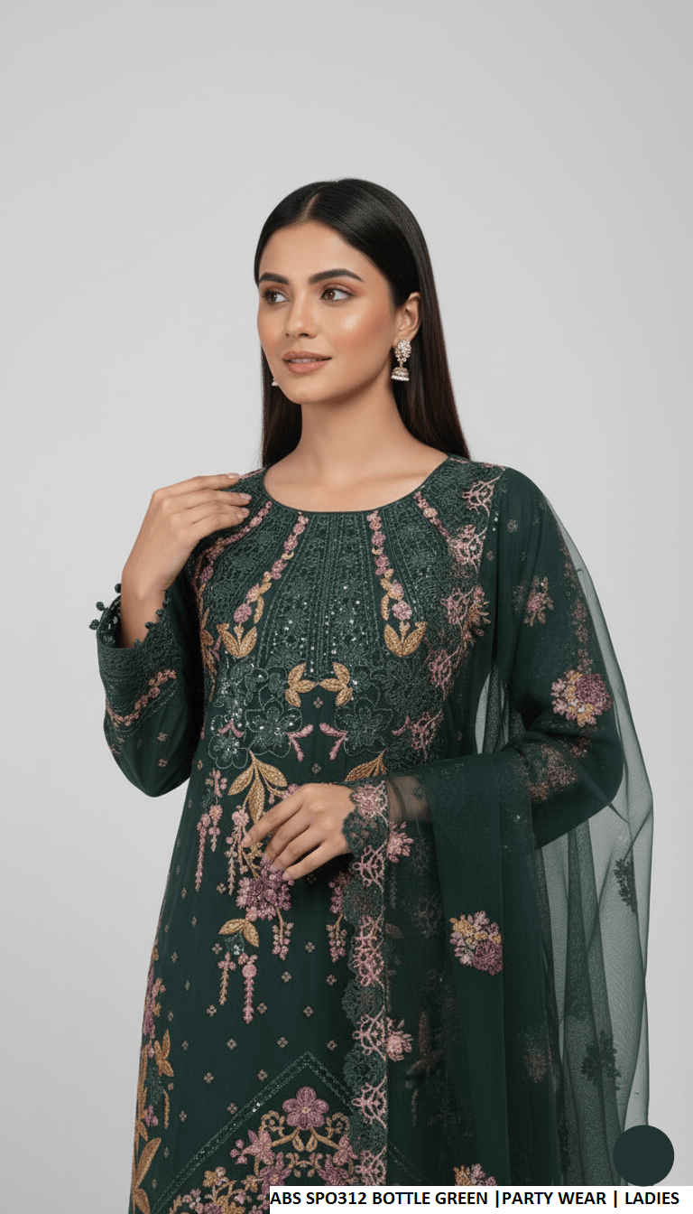 Bottle green chiffon Pakistani women's straight shirt with plazo side view