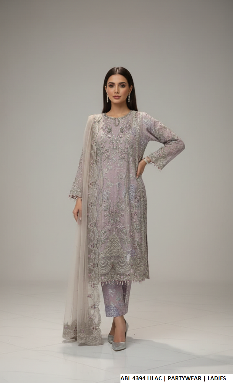 Pakistani women's lilac organza straight shirt back view