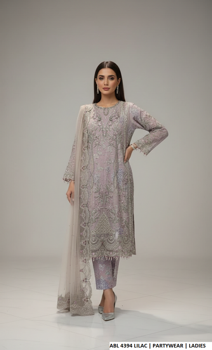 Pakistani women's lilac organza straight shirt back view