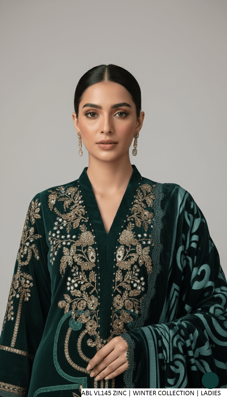 Zinc grey velvet Pakistani women's A-Line shirt side view