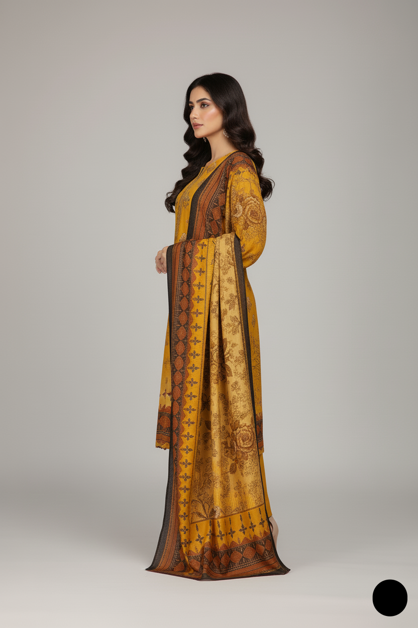 SG20 30 elegant Pakistani women's Dhanak dress with digital dupatta shawl back view