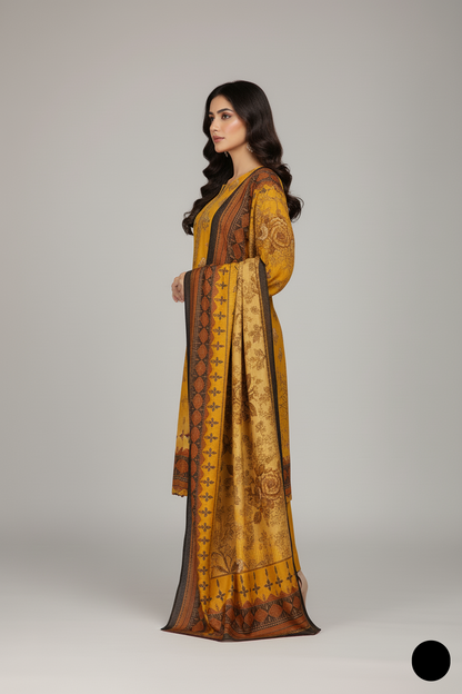 SG20 30 elegant Pakistani women's Dhanak dress with digital dupatta shawl back view