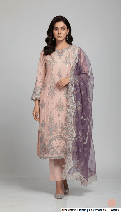 Chiffon straight shirt plazo pink - Pakistani women's party wear with grip plazo and organza dupatta front view
