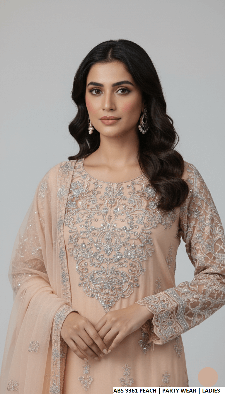 Peach organza Pakistani women's straight shirt side view