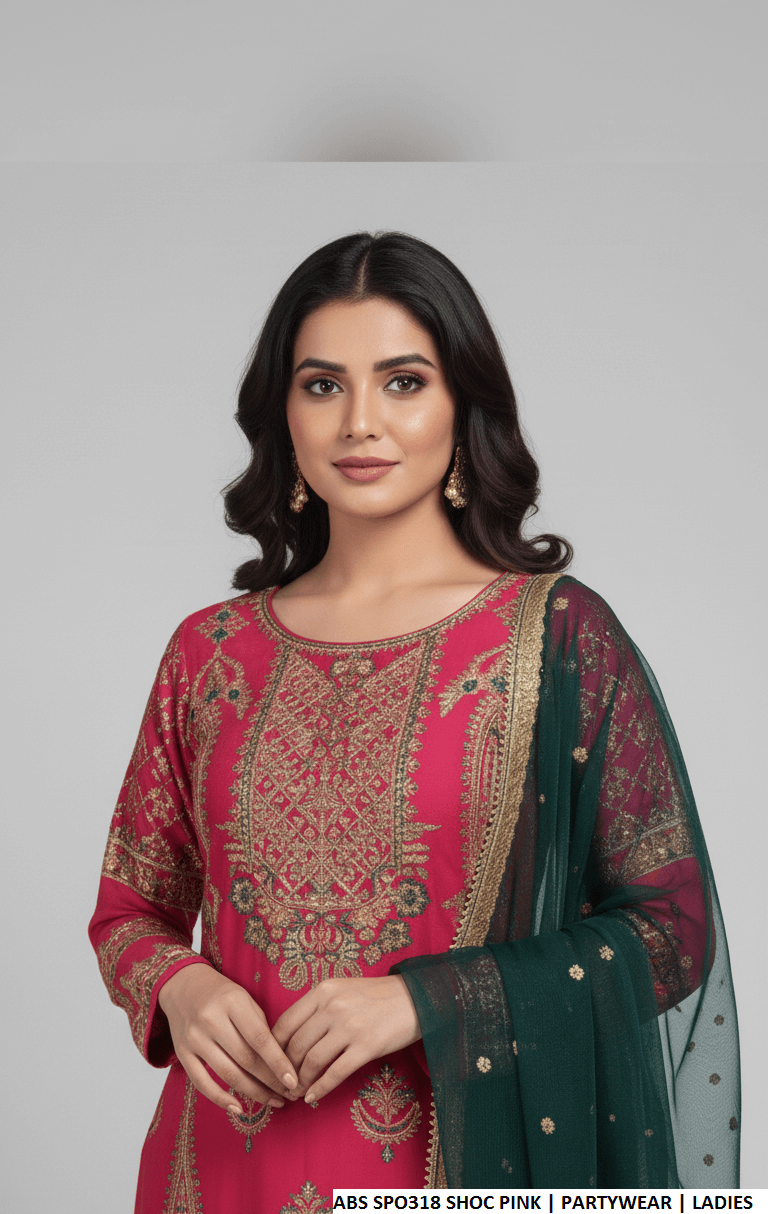 Shocking pink chiffon Pakistani women's straight shirt side view