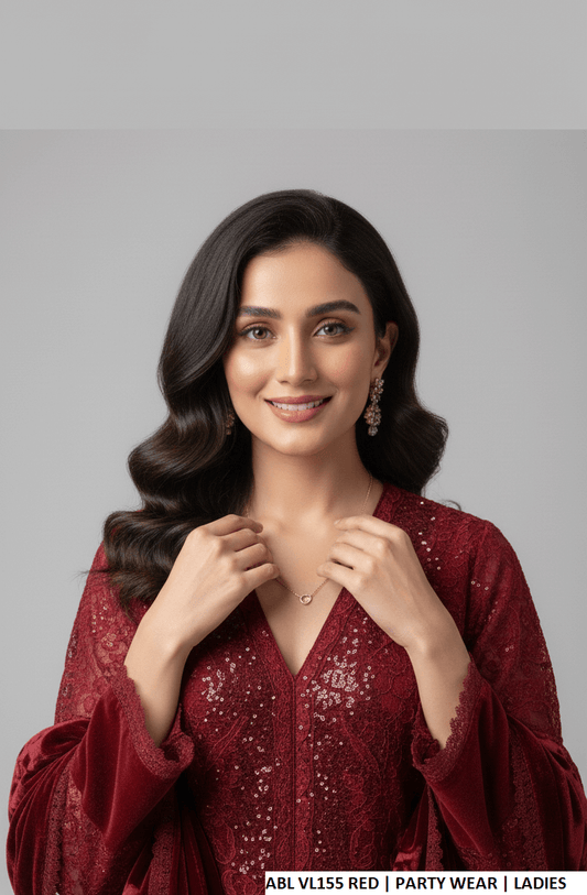 Red velvet Pakistani women's straight shirt side view