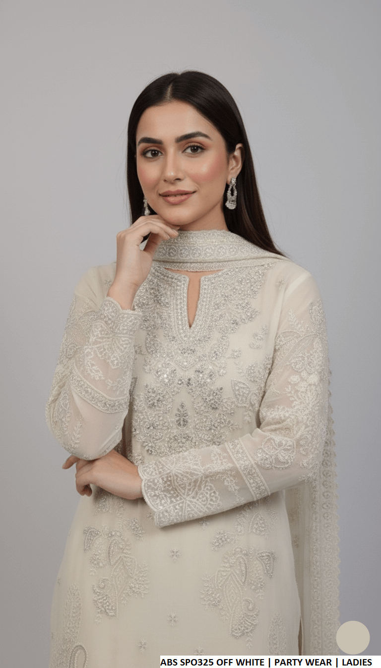 Off white chiffon Pakistani women's straight shirt with plazo side view