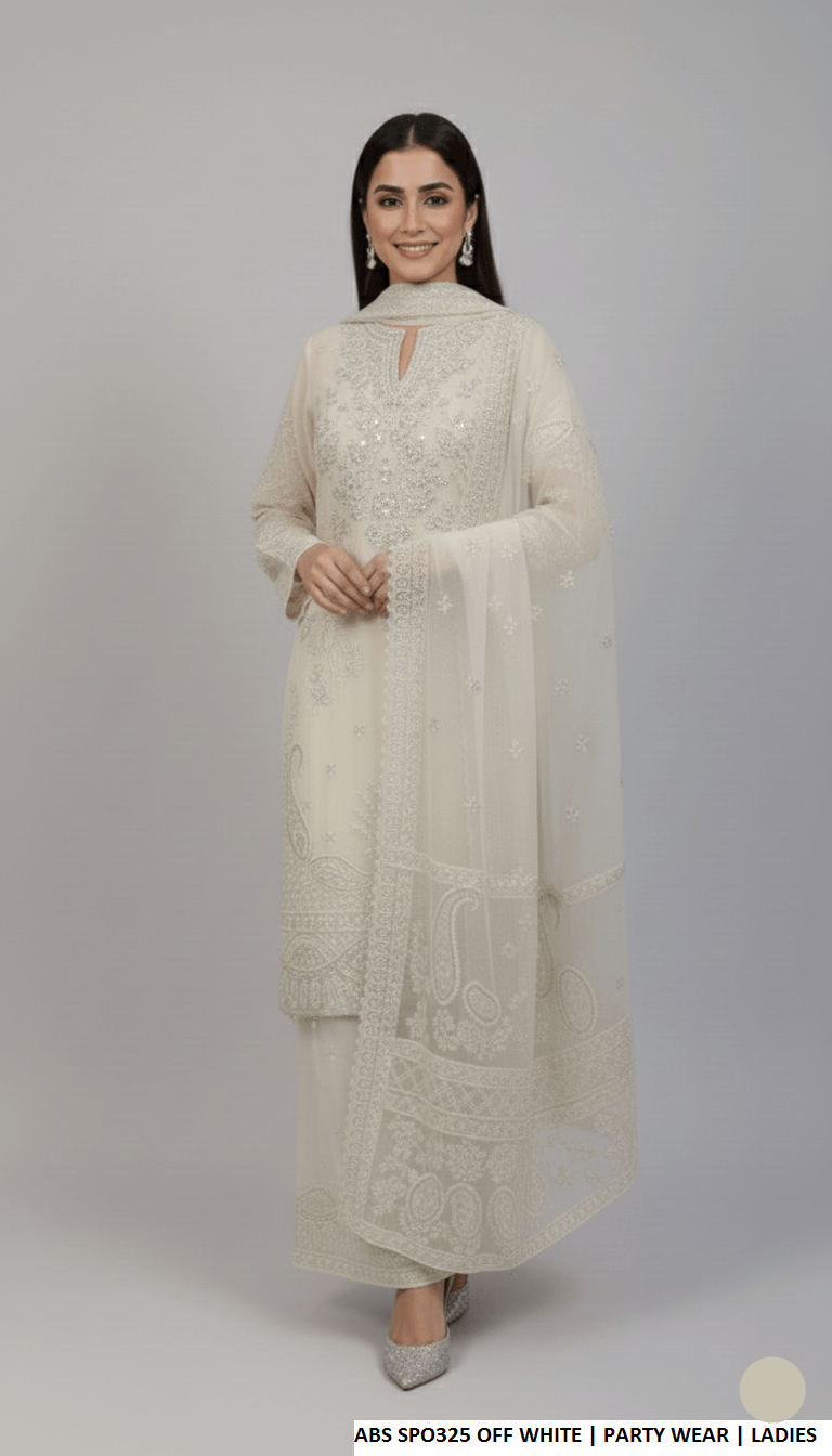 Pakistani women's off white chiffon straight shirt plazo detail view