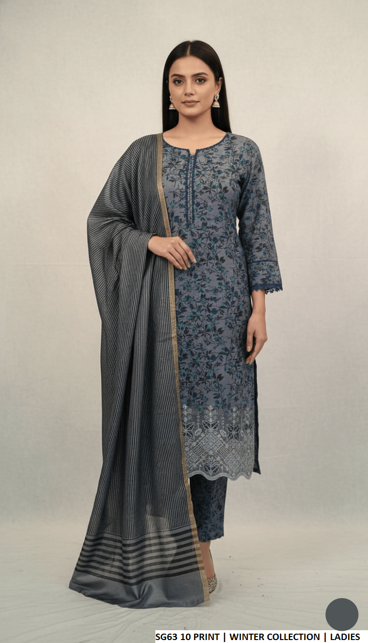 Lawn A-Line printed shirt - Pakistani women's casual summer outfit with cotton trouser and soft net dupatta front view