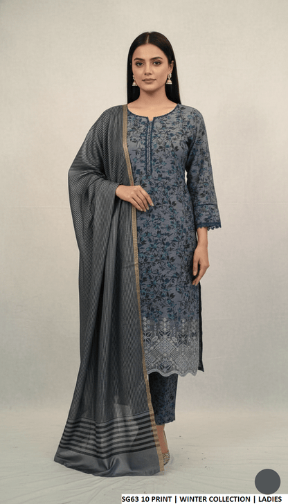 Lawn A-Line printed shirt - Pakistani women's casual summer outfit with cotton trouser and soft net dupatta front view