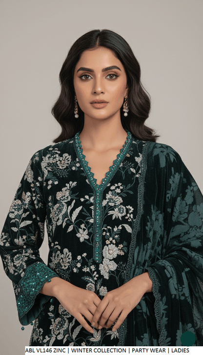 Zinc grey velvet Pakistani women's A-Line shirt side view