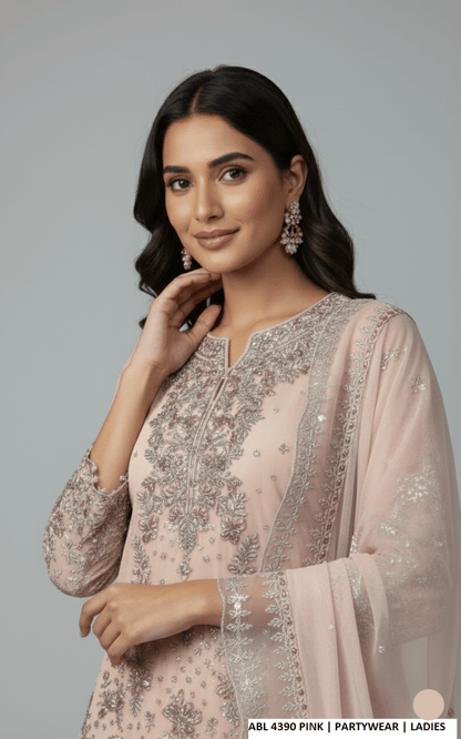 Pink organza Pakistani women's A-Line shirt side view