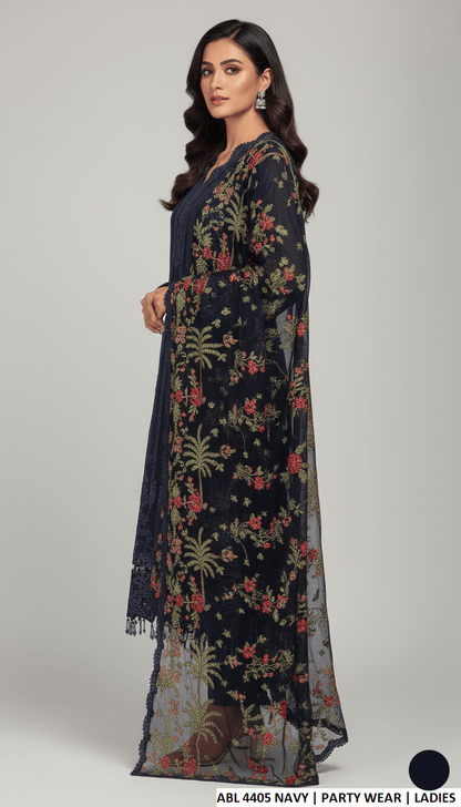 Pakistani women's navy blue chiffon straight shirt back view