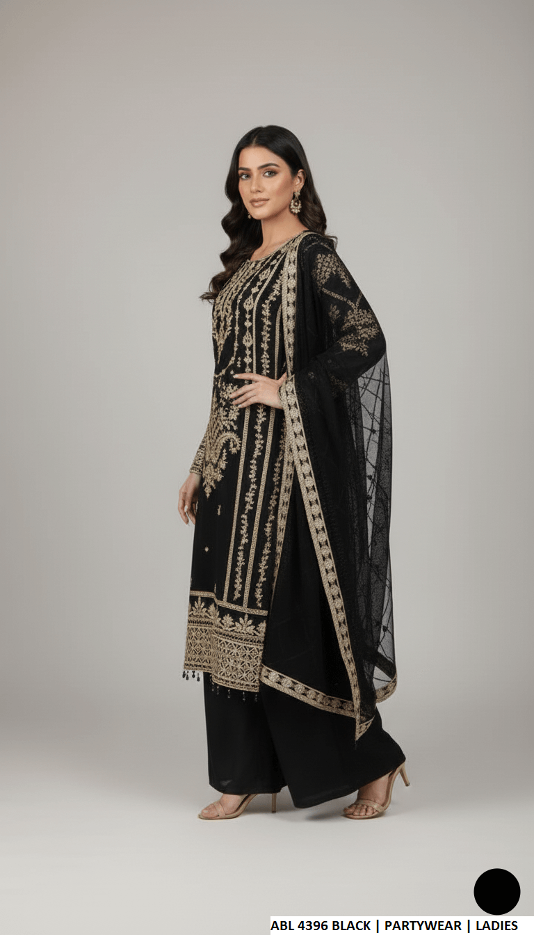 Black chiffon Pakistani women's straight shirt side view
