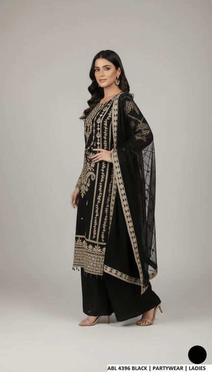 Black chiffon Pakistani women's straight shirt side view