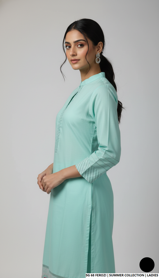 Ferozi lawn Pakistani women's 2-piece casual summer suit side view